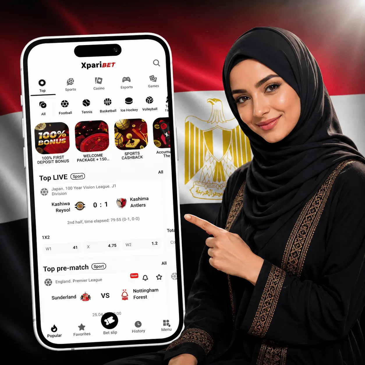 Download the Xparibet app for Android and iOS in Egypt — mobile sports betting and casino interface